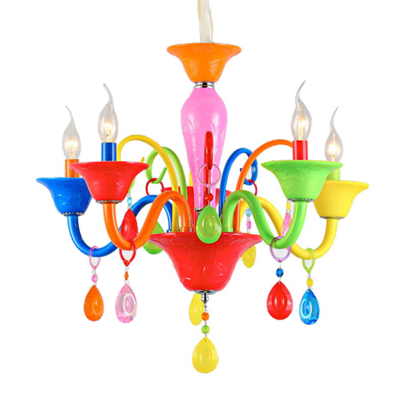 Kids Teardrop Crystal Chandelier - Fun & Colorful Candle Suspension Light For Game Room