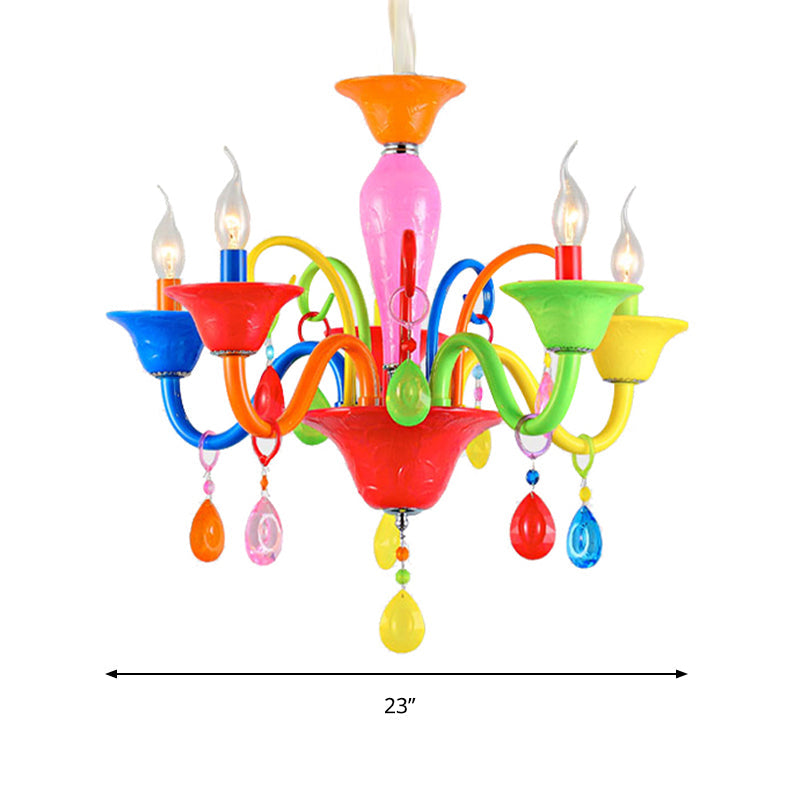 Kids Teardrop Crystal Chandelier - Fun & Colorful Candle Suspension Light For Game Room