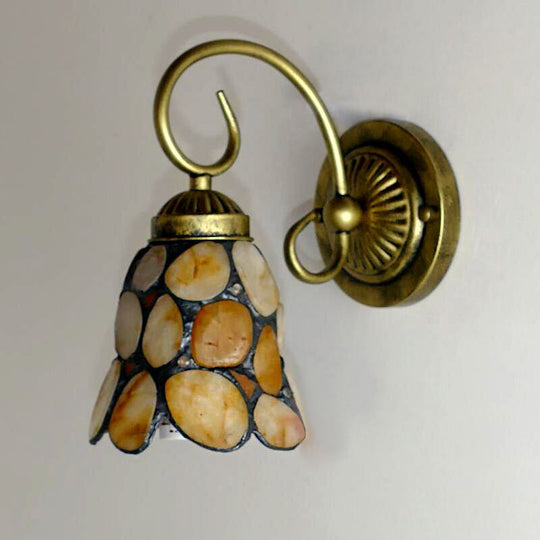 Tiffany Beige Sconce Light: 1-Light Bedroom Wall Mounted Lighting With Stone Bell/Dome Shade