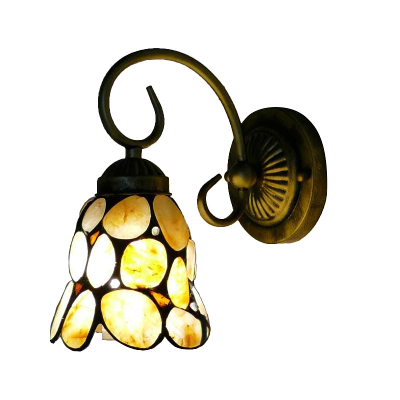 Tiffany Beige Sconce Light: 1-Light Bedroom Wall Mounted Lighting With Stone Bell/Dome Shade