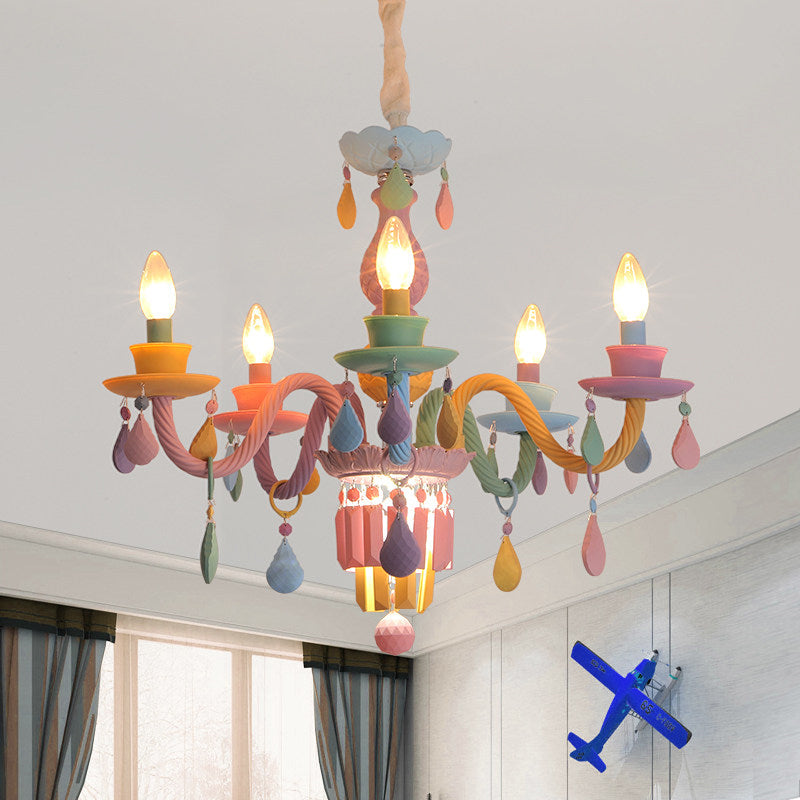 Nursing Room Chandelier: Multi-Color Pendant Light With Teardrop Glass For A Welcoming Foyer