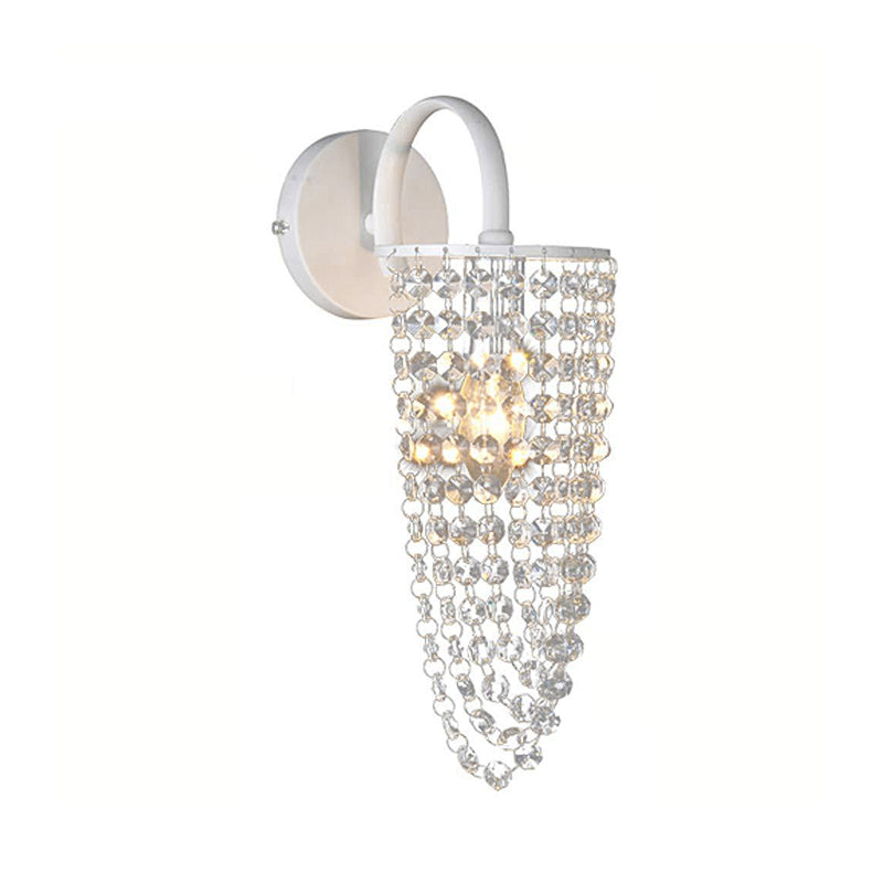 Childrens White Metal Wall Sconce With Crystal Bead Accent - Stylish Lighting For Hallway