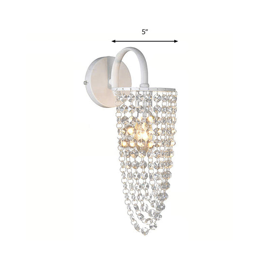 Childrens White Metal Wall Sconce With Crystal Bead Accent - Stylish Lighting For Hallway