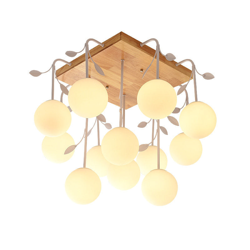 Art Deco Wood Balloon Flush Mount Ceiling Light In Beige For Living Room