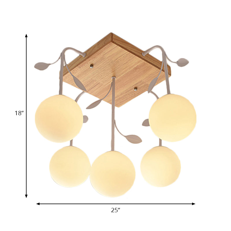 Art Deco Wood Balloon Flush Mount Ceiling Light In Beige For Living Room