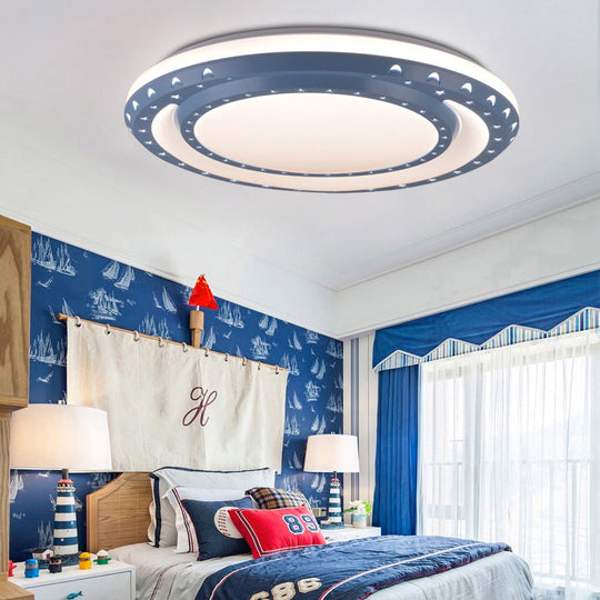 Art Deco Led Flush Mount Ceiling Light For Nursing Room - Acrylic Round Style Blue / 16 White