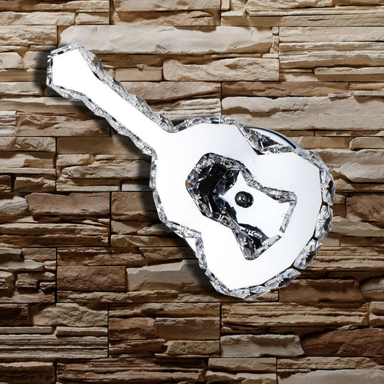 Modern Crystal Wall Light: Guitar Shaped Stainless Steel Lamp For Cafe Decor Clear / Warm