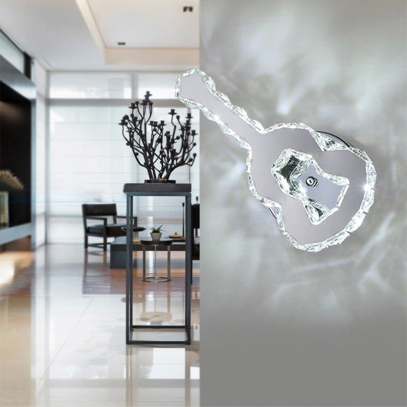 Modern Crystal Wall Light: Guitar Shaped Stainless Steel Lamp For Cafe Decor