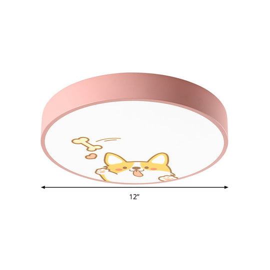 Acrylic LED Flush Ceiling Light with Cute Doggy Design - Pink