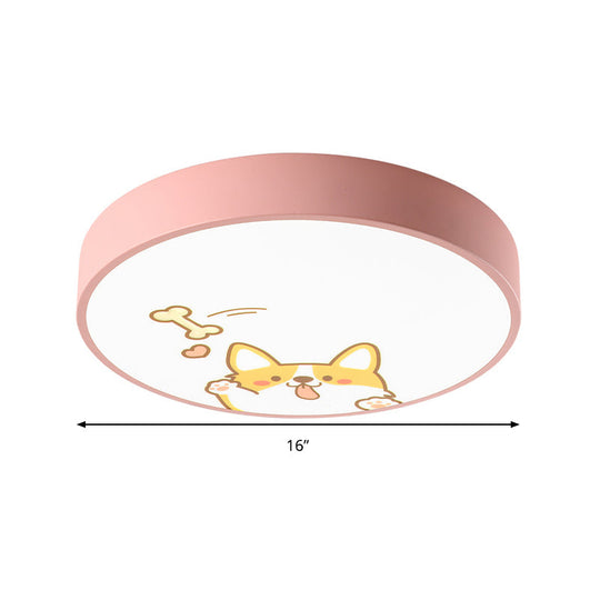 Acrylic LED Flush Ceiling Light with Cute Doggy Design - Pink