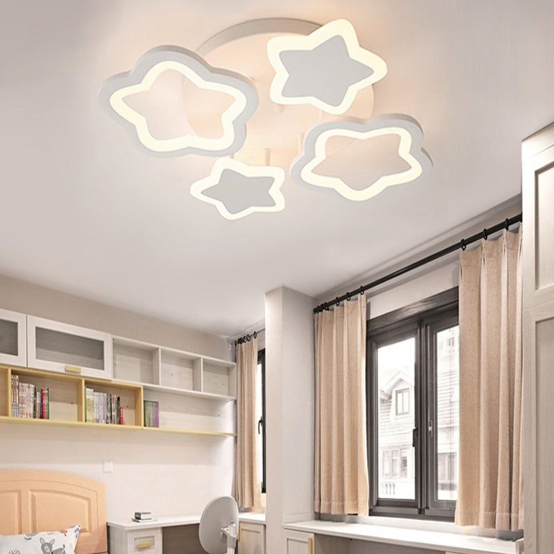 White Flushmount LED Ceiling Lamp - Delightful 4-Blossom Light Fixture for Baby Girls Bedroom