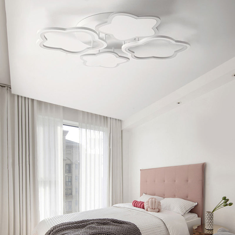 White Flushmount LED Ceiling Lamp - Delightful 4-Blossom Light Fixture for Baby Girls Bedroom