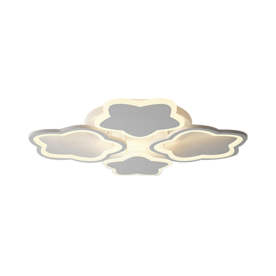 White Flushmount LED Ceiling Lamp - Delightful 4-Blossom Light Fixture for Baby Girls Bedroom