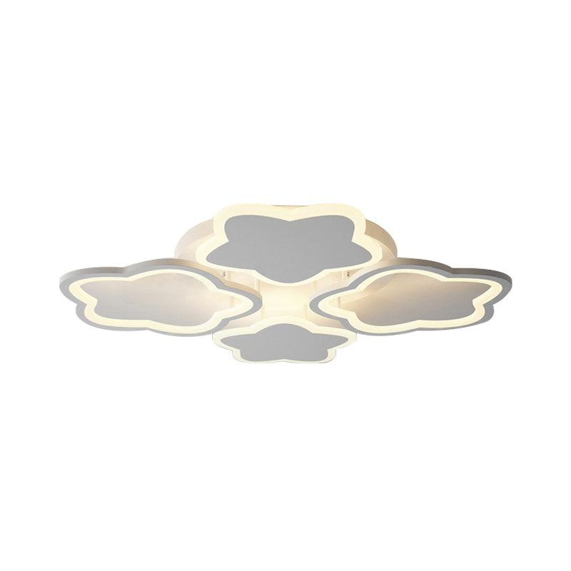 White Flushmount Led Ceiling Lamp - Delightful 4-Blossom Light Fixture For Baby Girls Bedroom