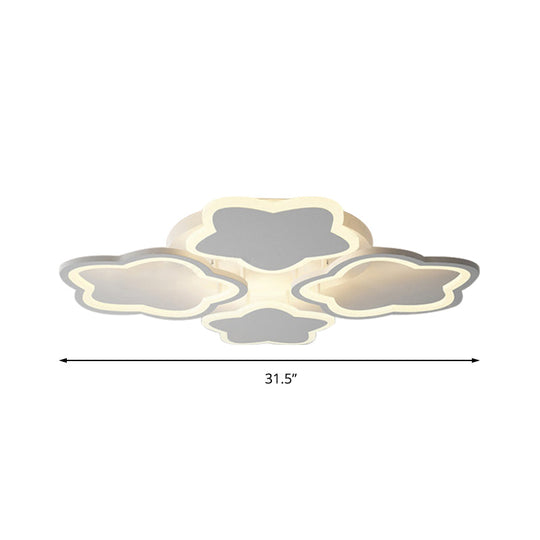 White Flushmount LED Ceiling Lamp - Delightful 4-Blossom Light Fixture for Baby Girls Bedroom