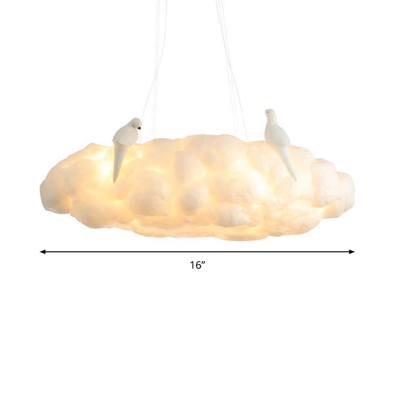 Cloud Kindergarten Chandelier: Bird Cotton Hanging Light Contemporary Design In White