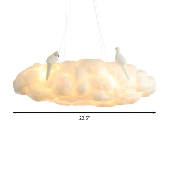 Cloud Kindergarten Chandelier: Bird Cotton Hanging Light Contemporary Design In White