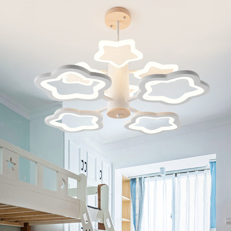 Cartoon-Themed Acrylic Star Chandelier: White 8-Head Suspension Light For Childs Bedroom