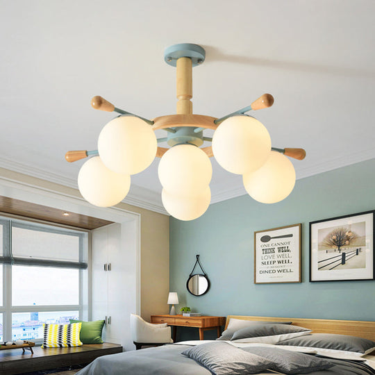 Modern Nordic Rubber Pendant Chandelier With Globe Shade Blue Glass Light For Bedroom 6 /