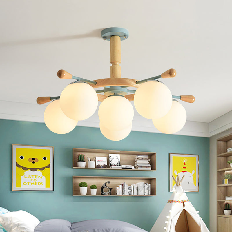 Modern Nordic Rubber Pendant Chandelier With Globe Shade Blue Glass Light For Bedroom