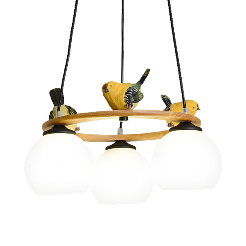 Yellow Bird Globe Chandelier: Modern Design Glass Shade For Living Room Lighting