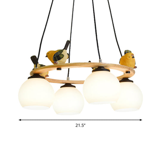 Yellow Bird Globe Chandelier: Modern Design Glass Shade For Living Room Lighting