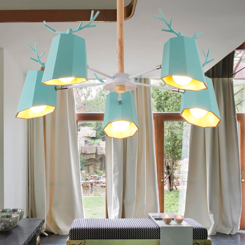 Antler Pendant Light With Tapered Shade: Modern Metal Nordic Lighting Fixture 5 / Blue