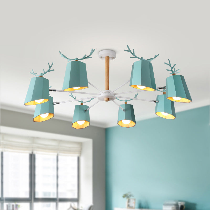 Antler Pendant Light With Tapered Shade: Modern Metal Nordic Lighting Fixture 8 / Blue