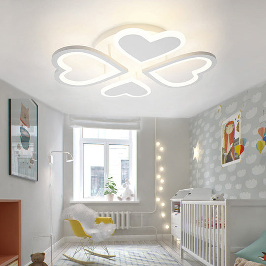 White Semi Ceiling Mount LED Light with Loving Heart Design for Baby Bedroom