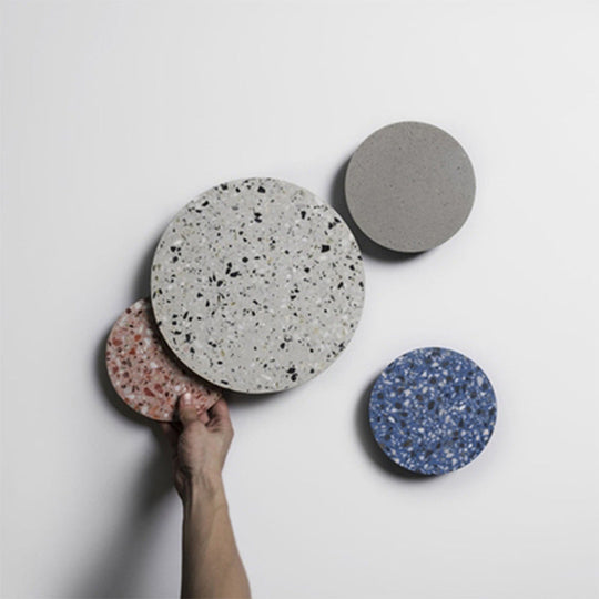 Minimalist Led Wall Sconce: Disc Shaped Terrazzo Bedroom Light - Pink/Blue/Black 7/10 Diameter White