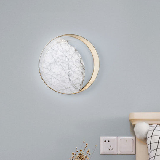 Minimalist Moon Wall Lamp Marble 1-Head Sconce In Gold - Perfect For Living Room