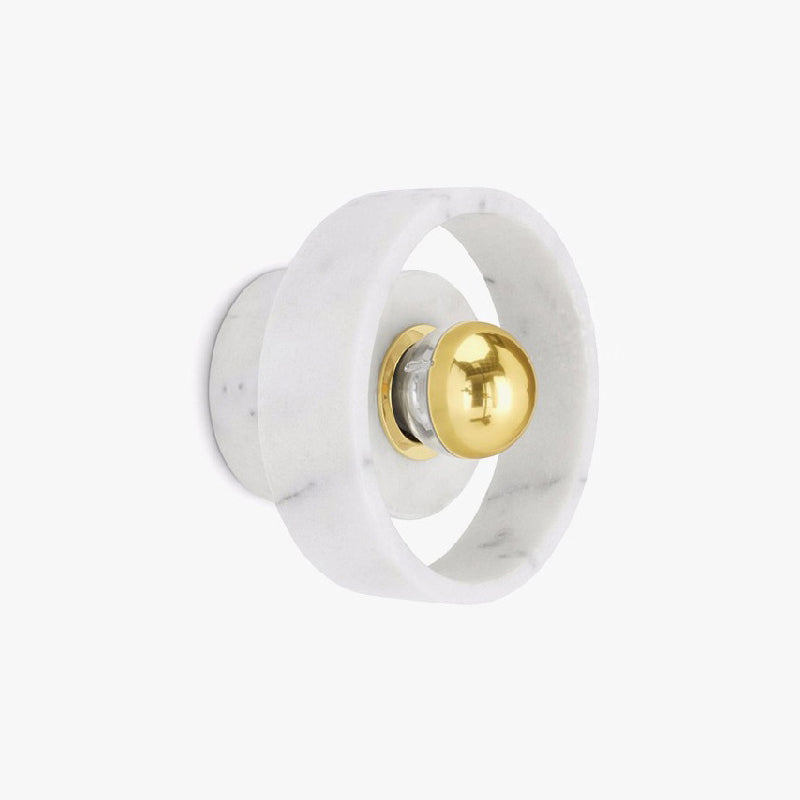 Modern White-Gold Circle Sconce Lighting - Designer Wall-Mounted Marble Light With 1 Bulb