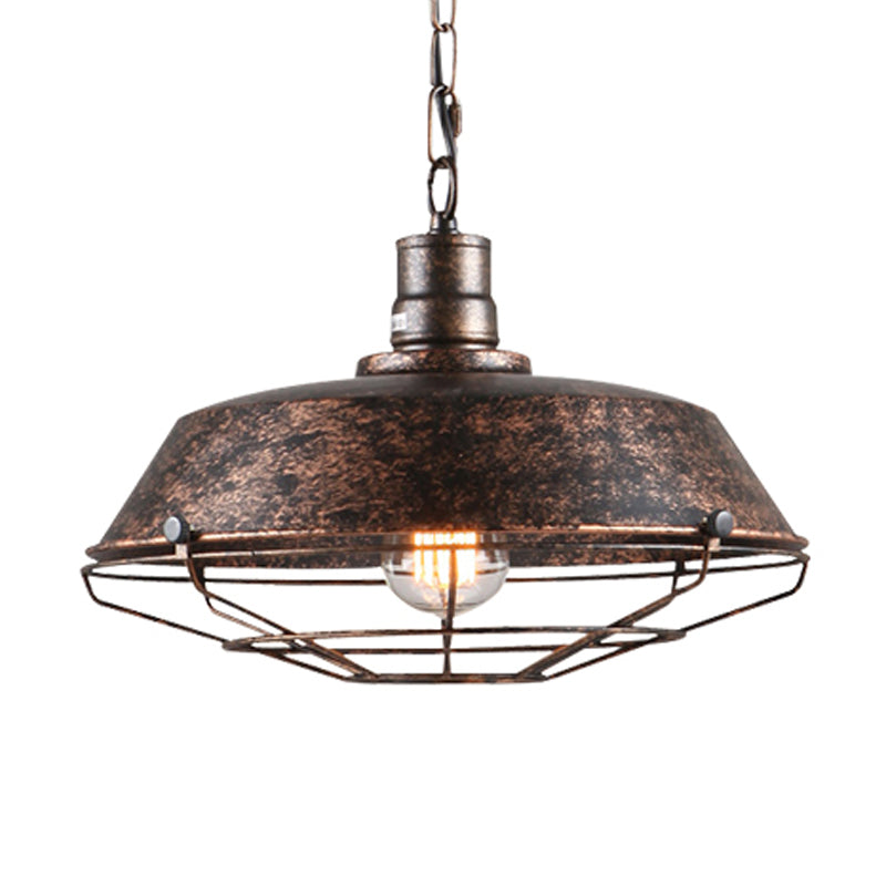 Single Pendant Light Kit with Tapered Cage in Black/Rust - Available in 3 Sizes (10"/14"/18")