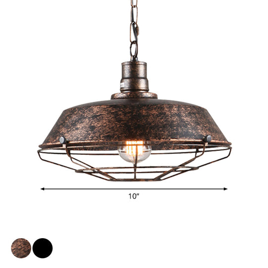 Single Pendant Light Kit with Tapered Cage in Black/Rust - Available in 3 Sizes (10"/14"/18")