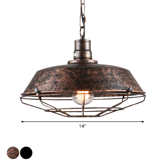 Single Pendant Light Kit with Tapered Cage in Black/Rust - Available in 3 Sizes (10"/14"/18")