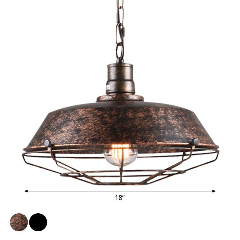 Single Pendant Light Kit with Tapered Cage in Black/Rust - Available in 3 Sizes (10"/14"/18")