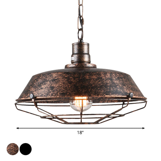 10/14/18 W Single Pendant Light Kit Industrial Barn Iron Hanging Lamp In Black/Rust With Tapered