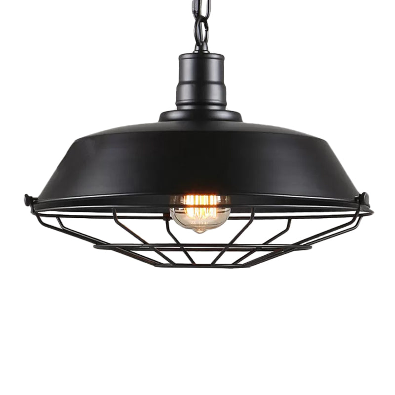 Single Pendant Light Kit with Tapered Cage in Black/Rust - Available in 3 Sizes (10"/14"/18")