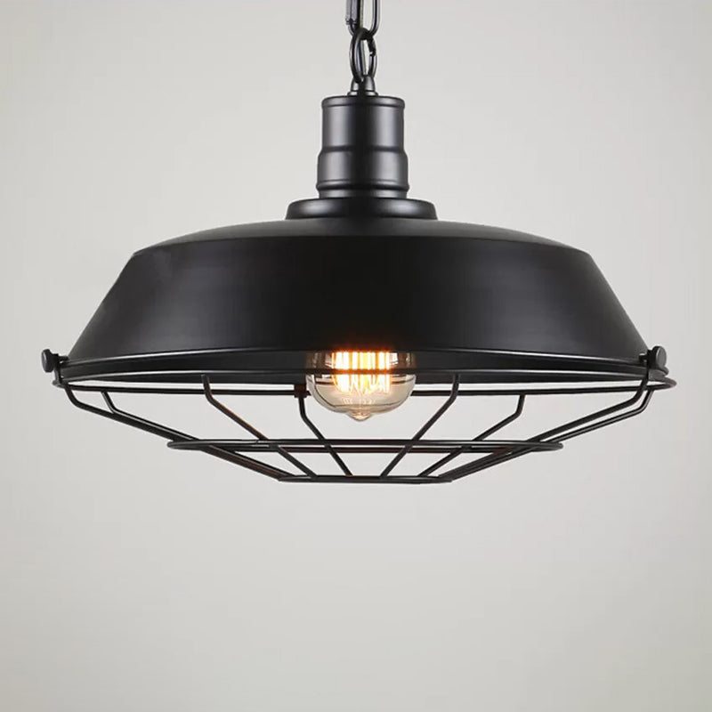 Single Pendant Light Kit with Tapered Cage in Black/Rust - Available in 3 Sizes (10"/14"/18")