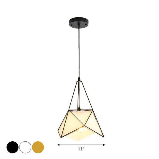 Floral Fabric Drop Pendant Farmhouse Dining Room Hanging Light in Cage - Black/Gold/White