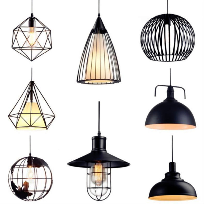 Rustic 1-Light Iron Ceiling Pendant Lamp in Black - Cone/Oval/Globe Suspended Lighting for Dining Room