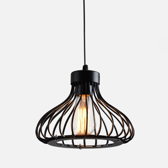 Rustic 1-Light Iron Ceiling Pendant Lamp in Black - Cone/Oval/Globe Suspended Lighting for Dining Room