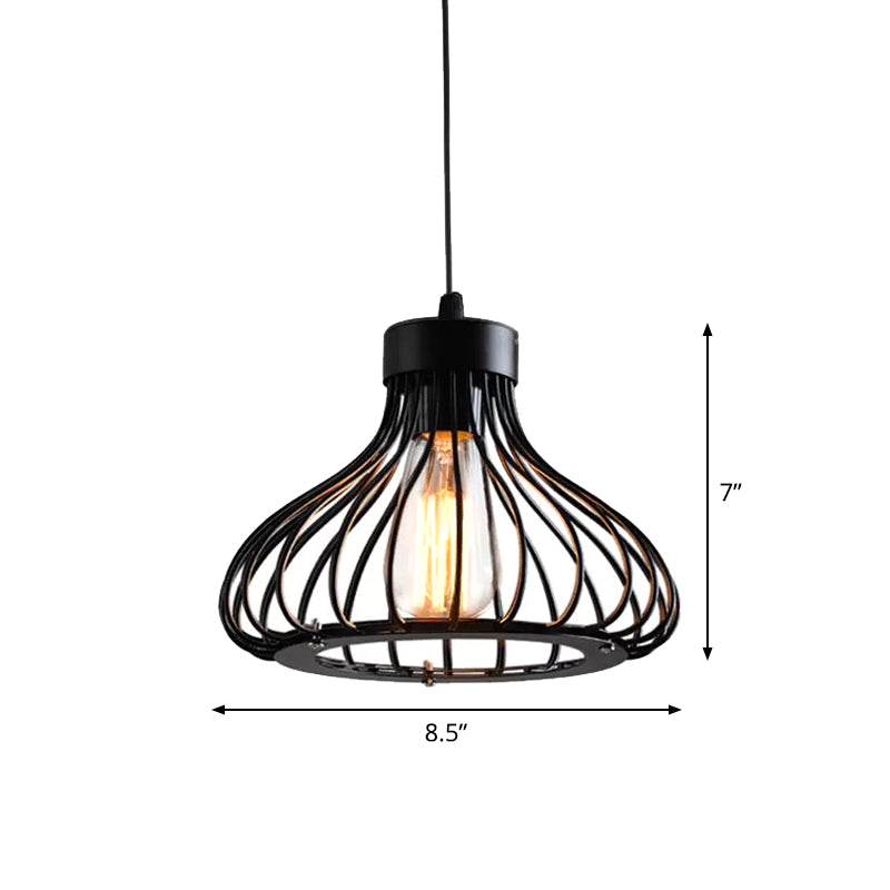 Rustic 1-Light Iron Ceiling Pendant Lamp in Black - Cone/Oval/Globe Suspended Lighting for Dining Room