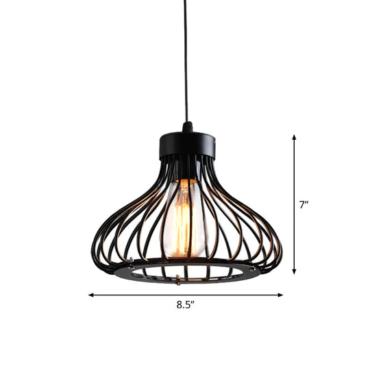 Rustic 1-Light Iron Ceiling Pendant Lamp in Black - Cone/Oval/Globe Suspended Lighting for Dining Room