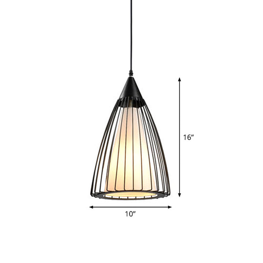 Rustic 1-Light Iron Ceiling Pendant Lamp in Black - Cone/Oval/Globe Suspended Lighting for Dining Room