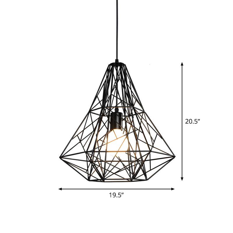 Rustic 1-Light Iron Ceiling Pendant Lamp in Black - Cone/Oval/Globe Suspended Lighting for Dining Room