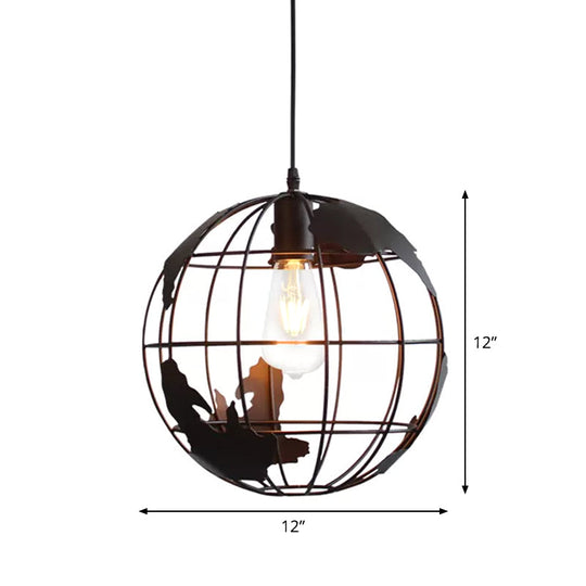 Rustic Iron Ceiling Hanging Lamp - Cone/Oval/Globe Shape With 1 Light Black | Dining Room Lighting