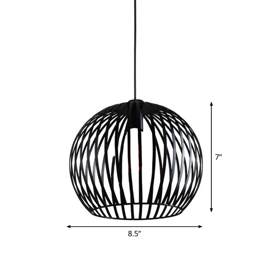 Rustic 1-Light Iron Ceiling Pendant Lamp in Black - Cone/Oval/Globe Suspended Lighting for Dining Room