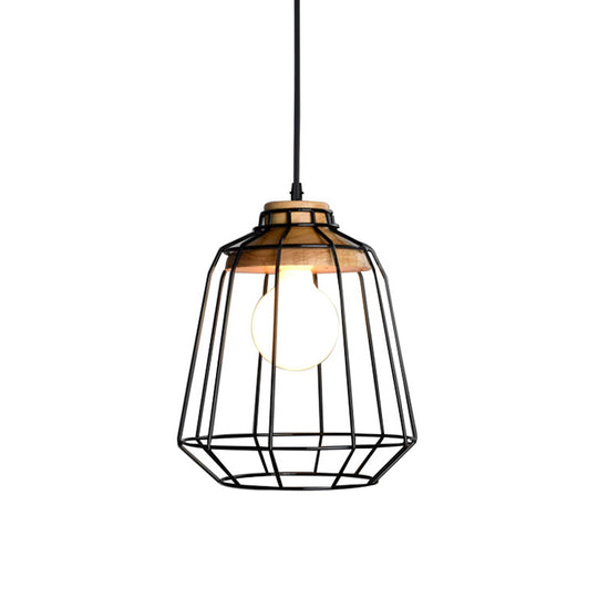 Rustic 1-Light Iron Ceiling Pendant Lamp in Black - Cone/Oval/Globe Suspended Lighting for Dining Room