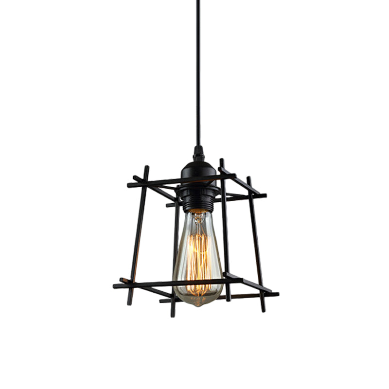 Black Metal Trapezoid/Lotus Leaf Pendant Lamp - Rustic Lighting For Living Room / A